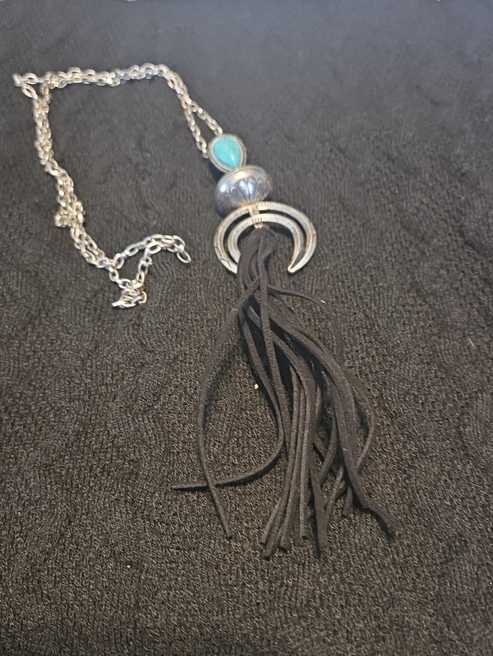 Silver Tassel Pendant Necklace with Turquoise Accent